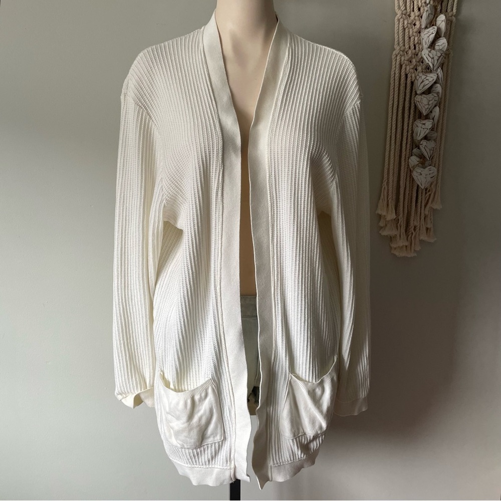 Zara Oversized Long Knit Open Cardigan Sweater Longline White Size Medium